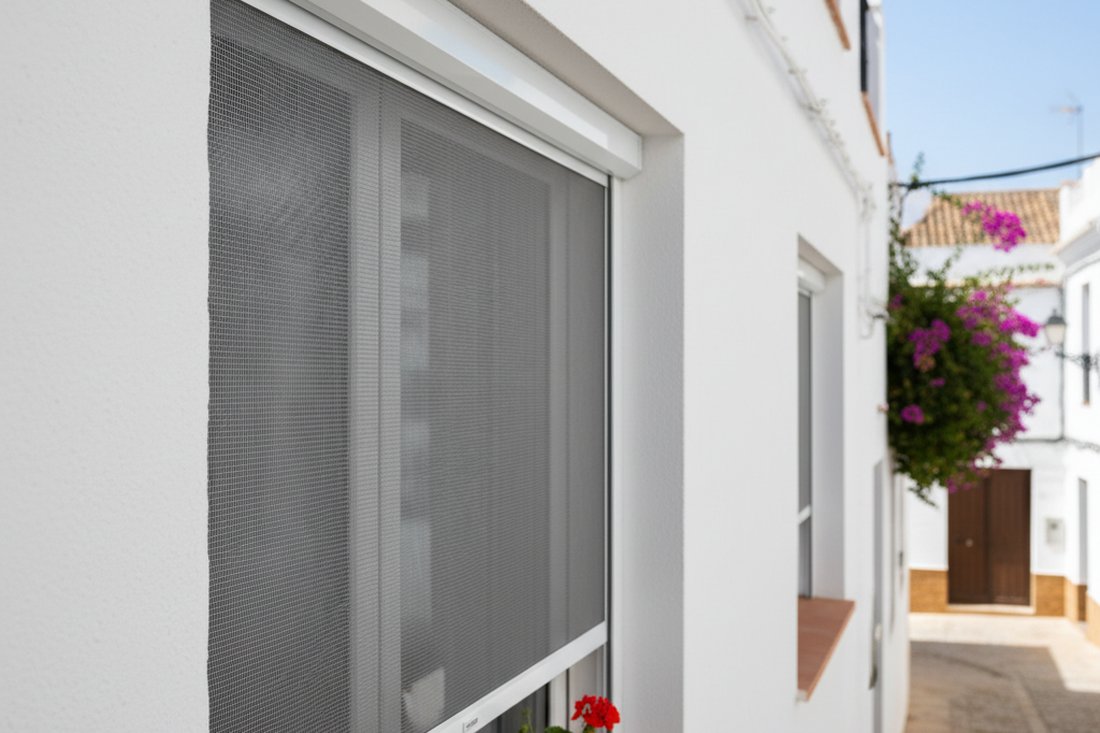 Mosquitera enrollable instalada en una ventana de una vivienda de Rubí